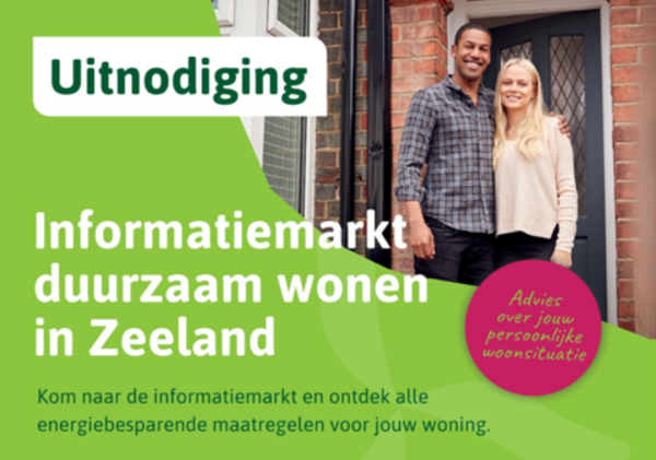 Uitnodiging informatiemarkt man en vrouw voor huisdeur